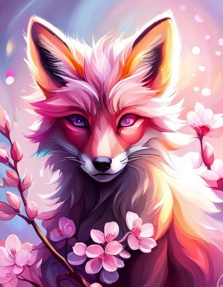 Cherry Blossom Fox Portrait in Art Nouveau Style