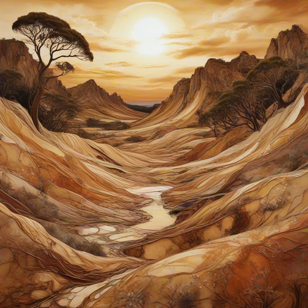 Abstract Expressionist Australian Landscape in Sepia Tones