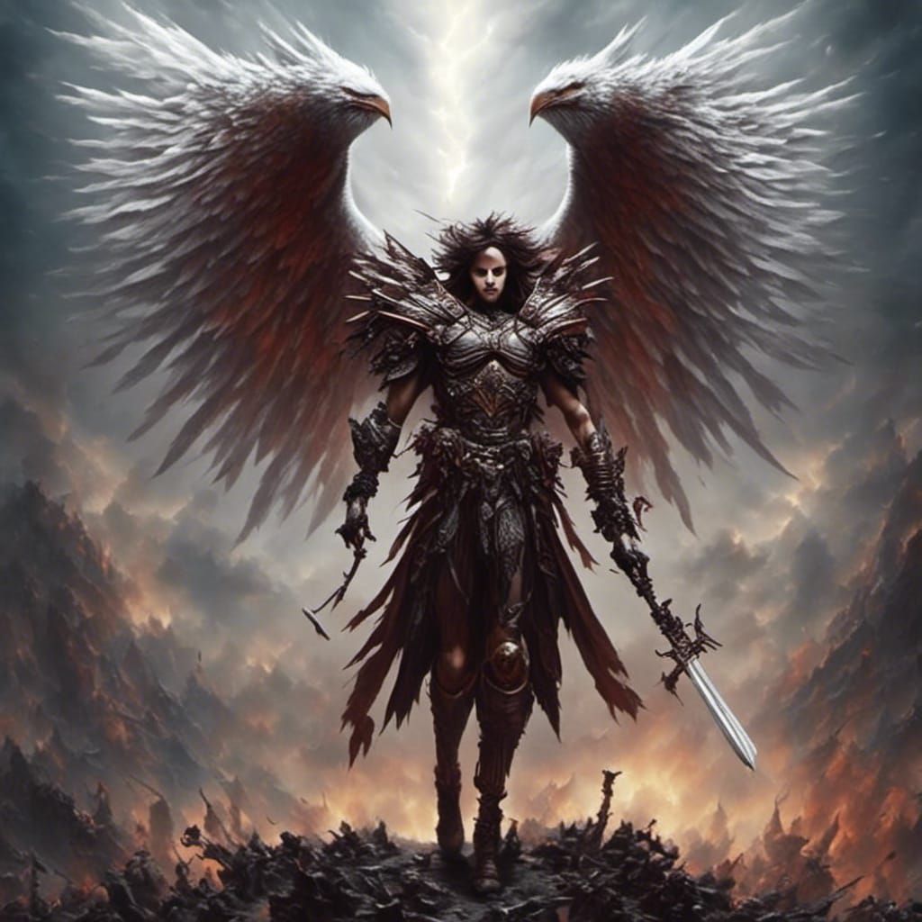 Angel with Wings and Sword in Matte Painting Style