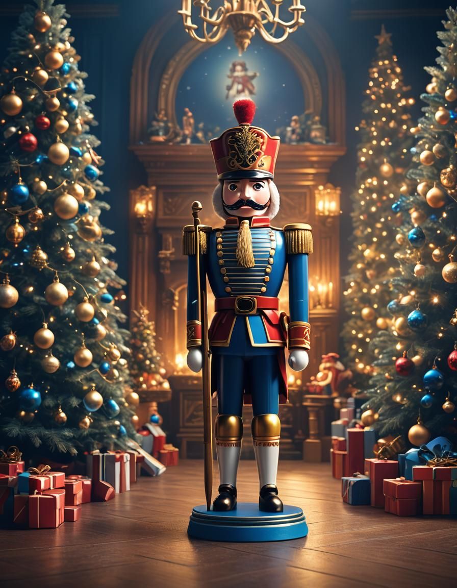 Nutcracker Toy Soldier in Luxurious Room as Comic Book Art