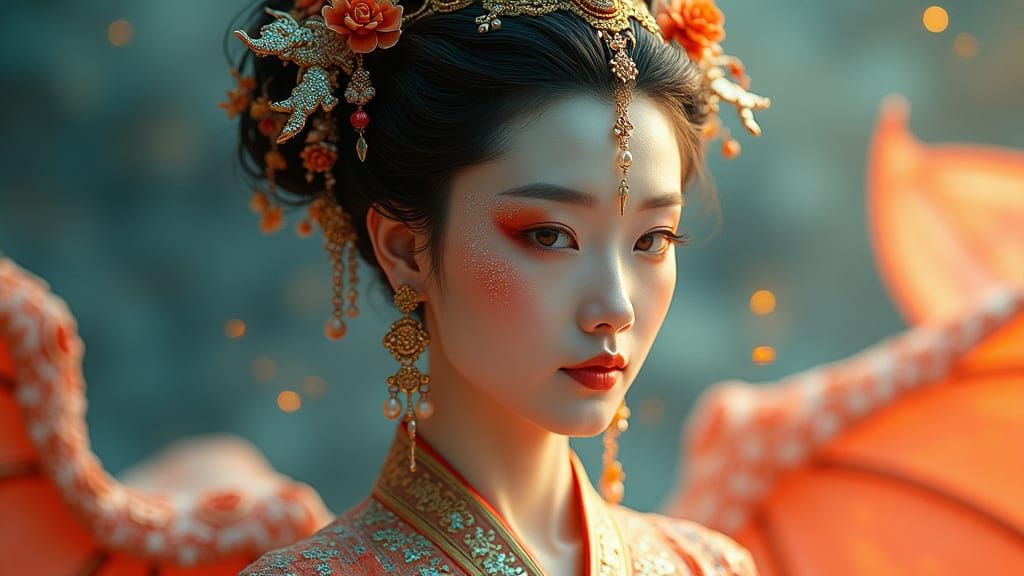 Chinese Demon Woman in Hanfu with Crystalline Jewelry