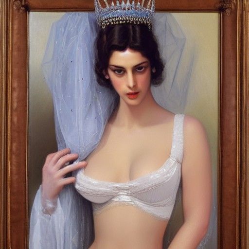 Provocative Queen in Lingerie: Oil Painting
