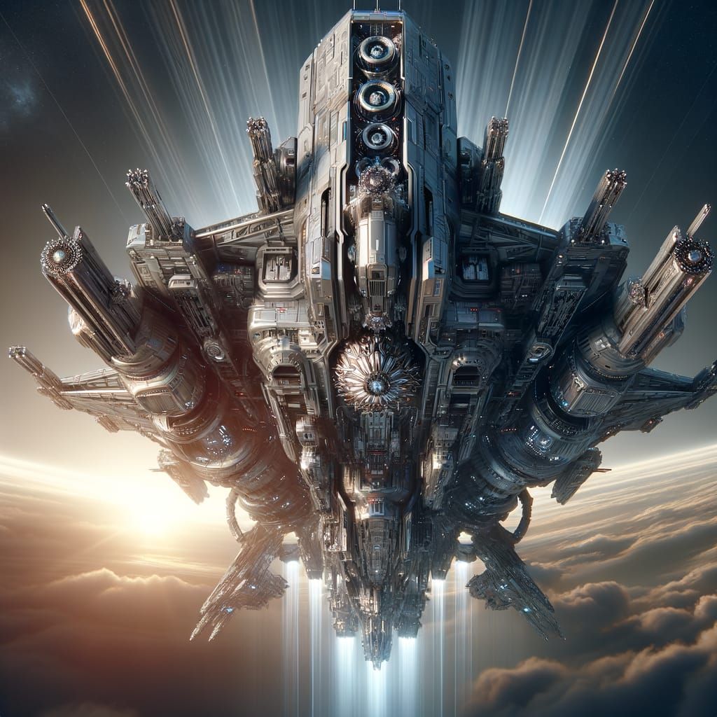 Massive Sci-Fi Battle Spaceship from Ground Level