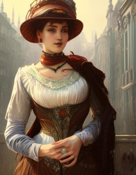 Victorian Woman Portrait with Istanbul Backdrop