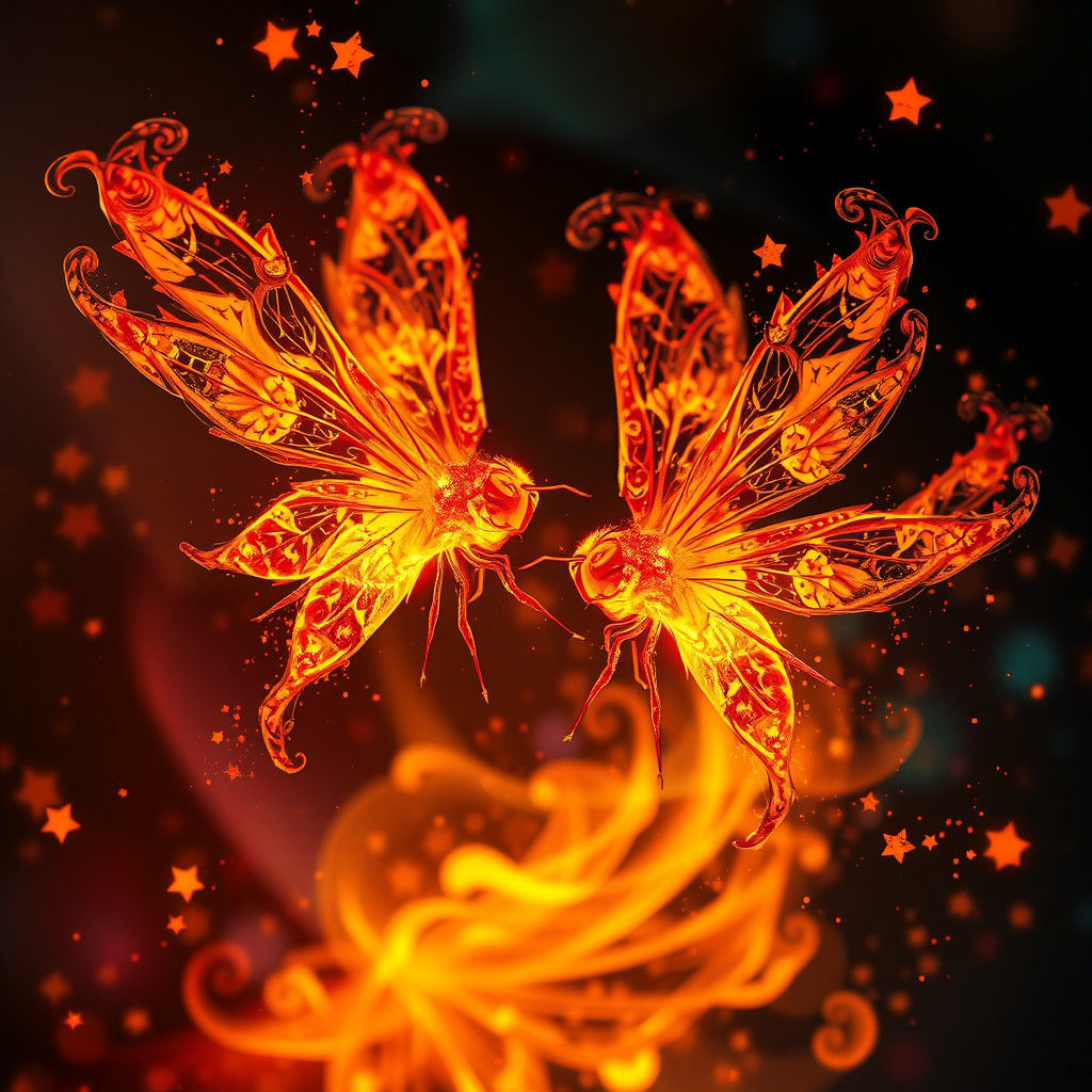 Fiery Fireflies Dancing in a Magical Inferno
