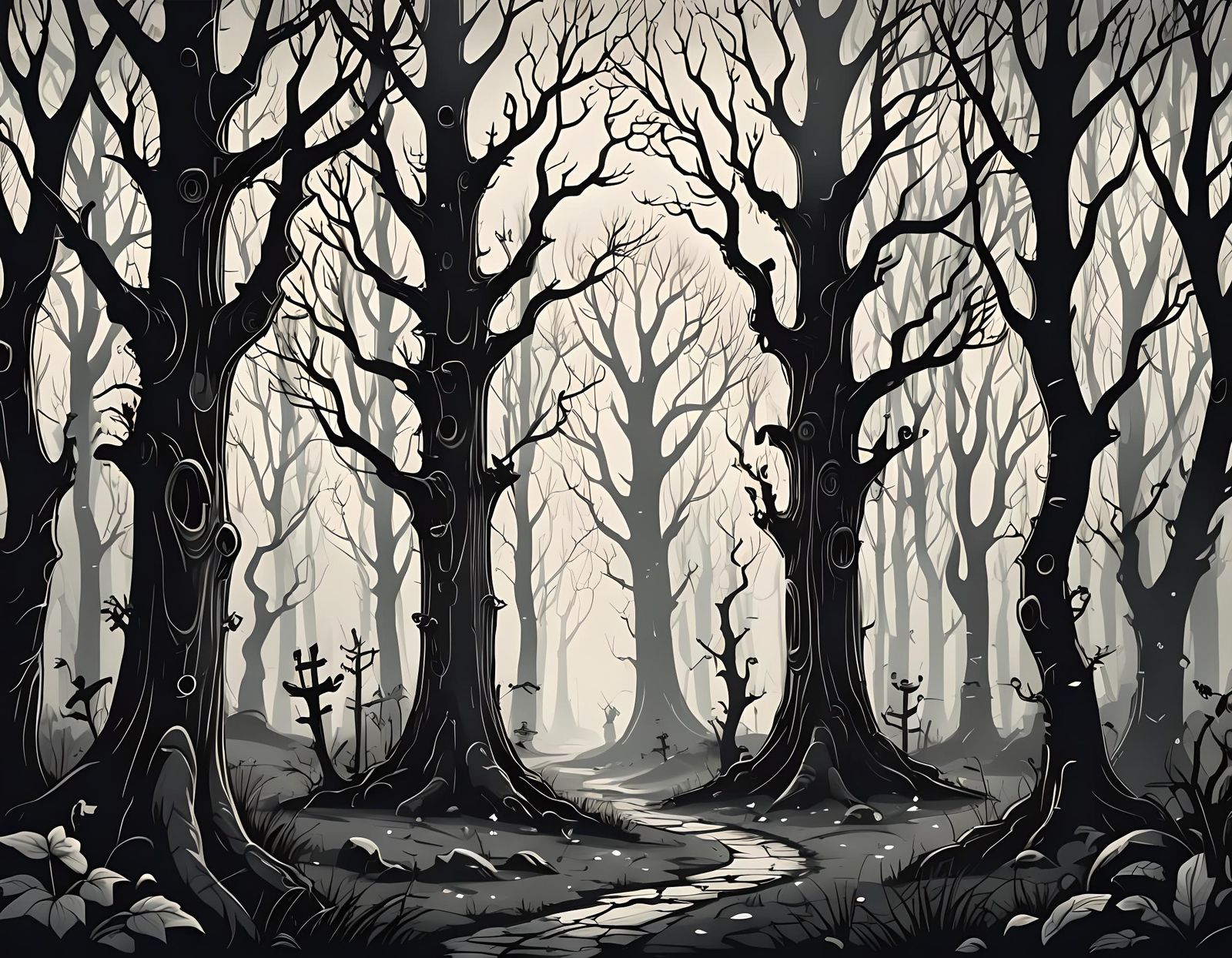 Whimsical Haunted Forest Vector Illustration