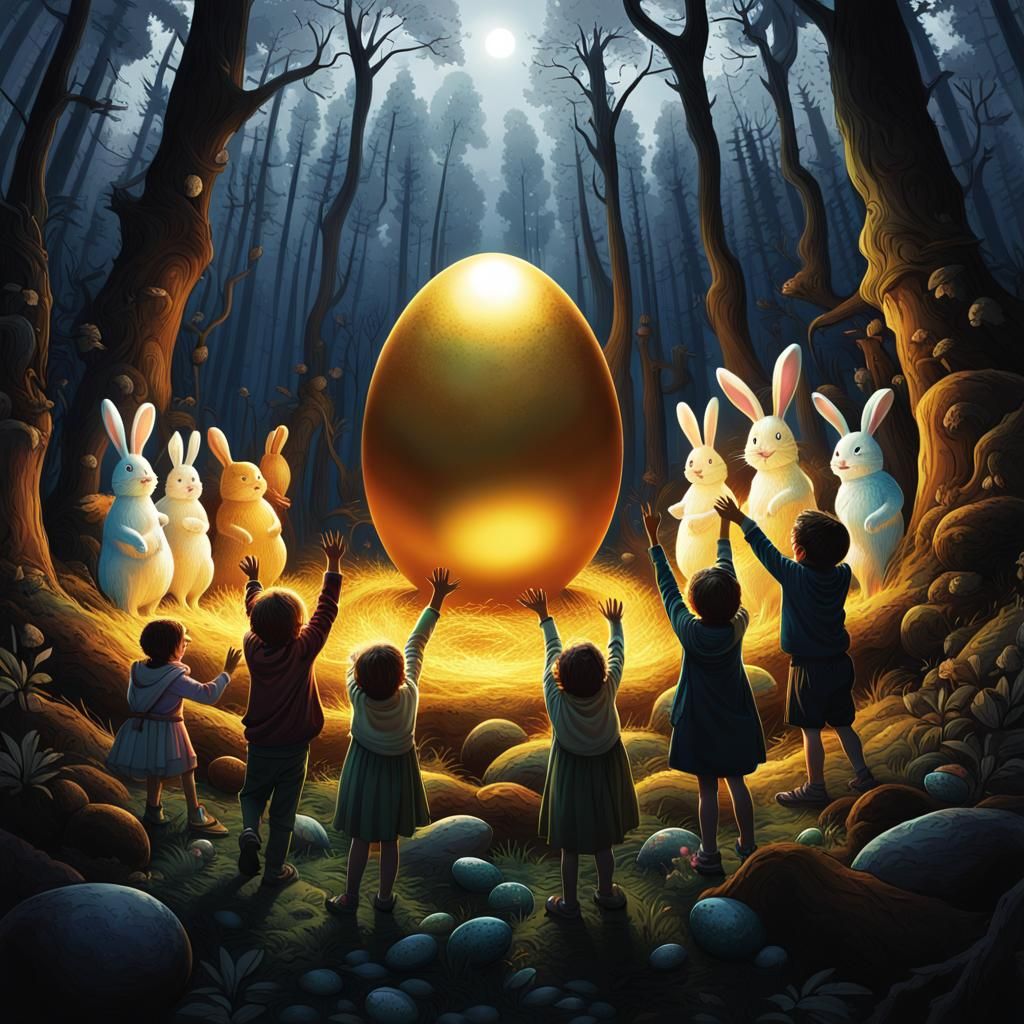 Giant Golden Easter Egg in Enchanted Forest