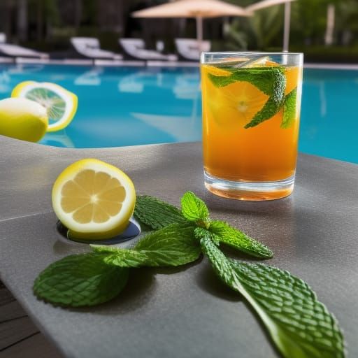 Iced Tea by the Pool in Detailed 3D