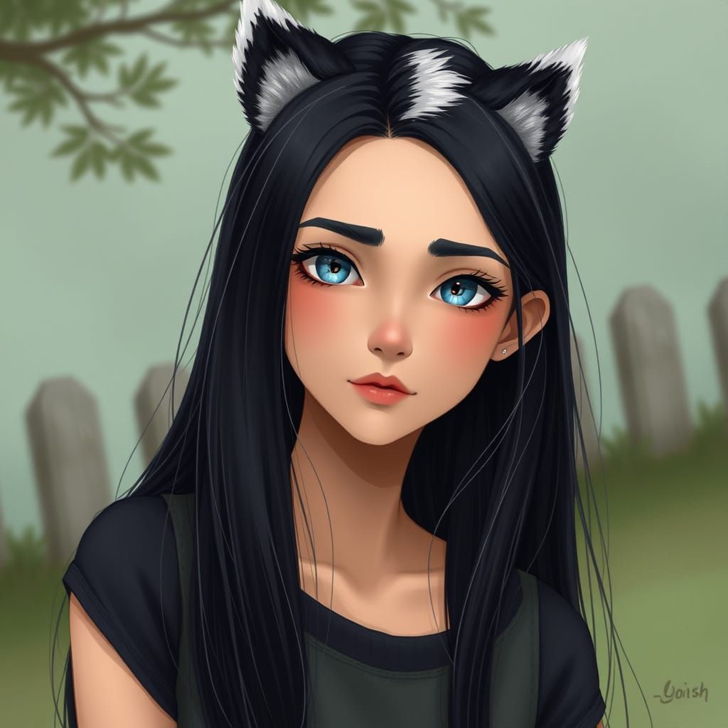 Skunk-like Girl Portrait in Loish Style