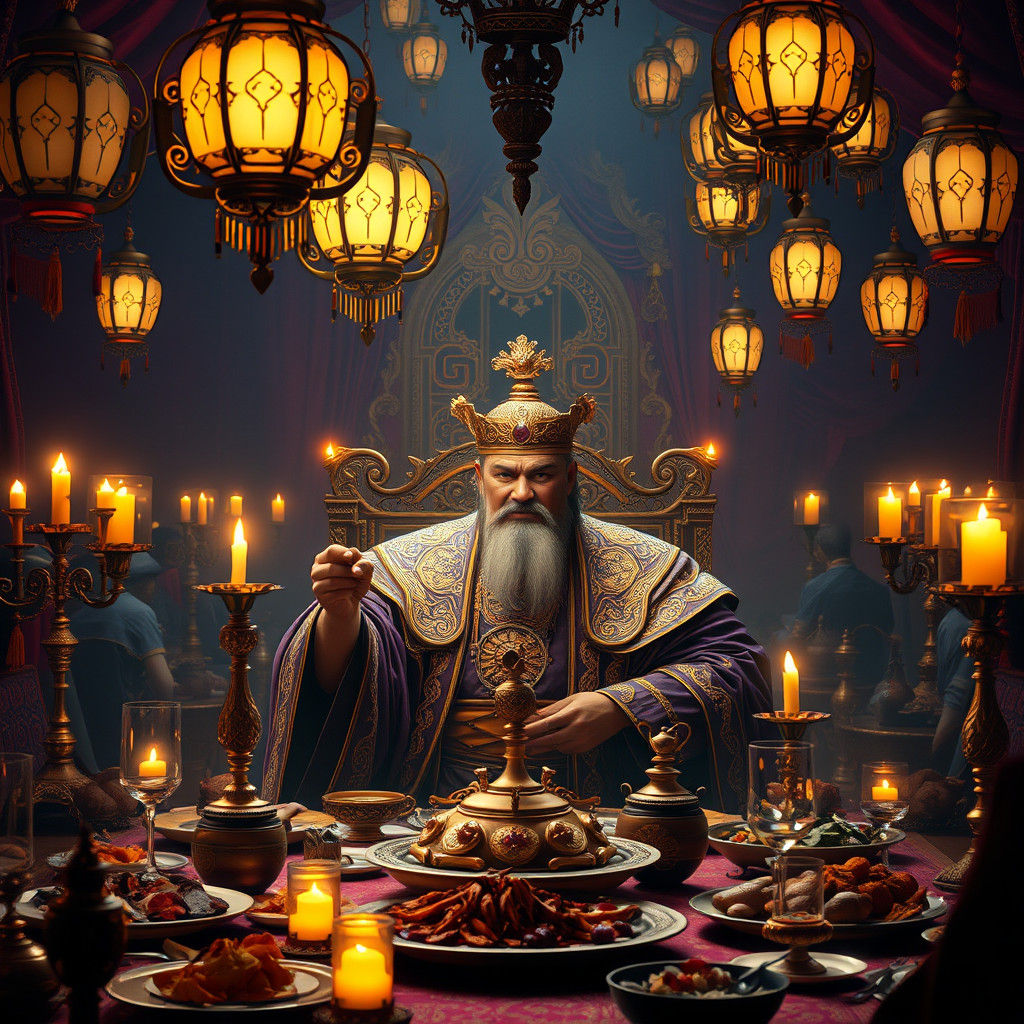 Opulent Feast in Mystical Realm, Art Nouveau Style