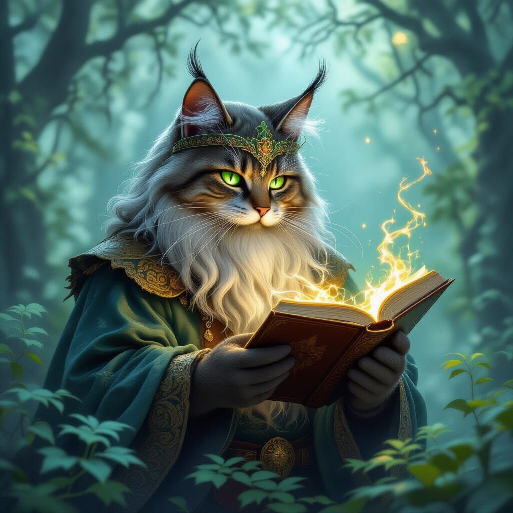 Black Cat Guards Witch's Cauldron in Ethereal Fantasy Style