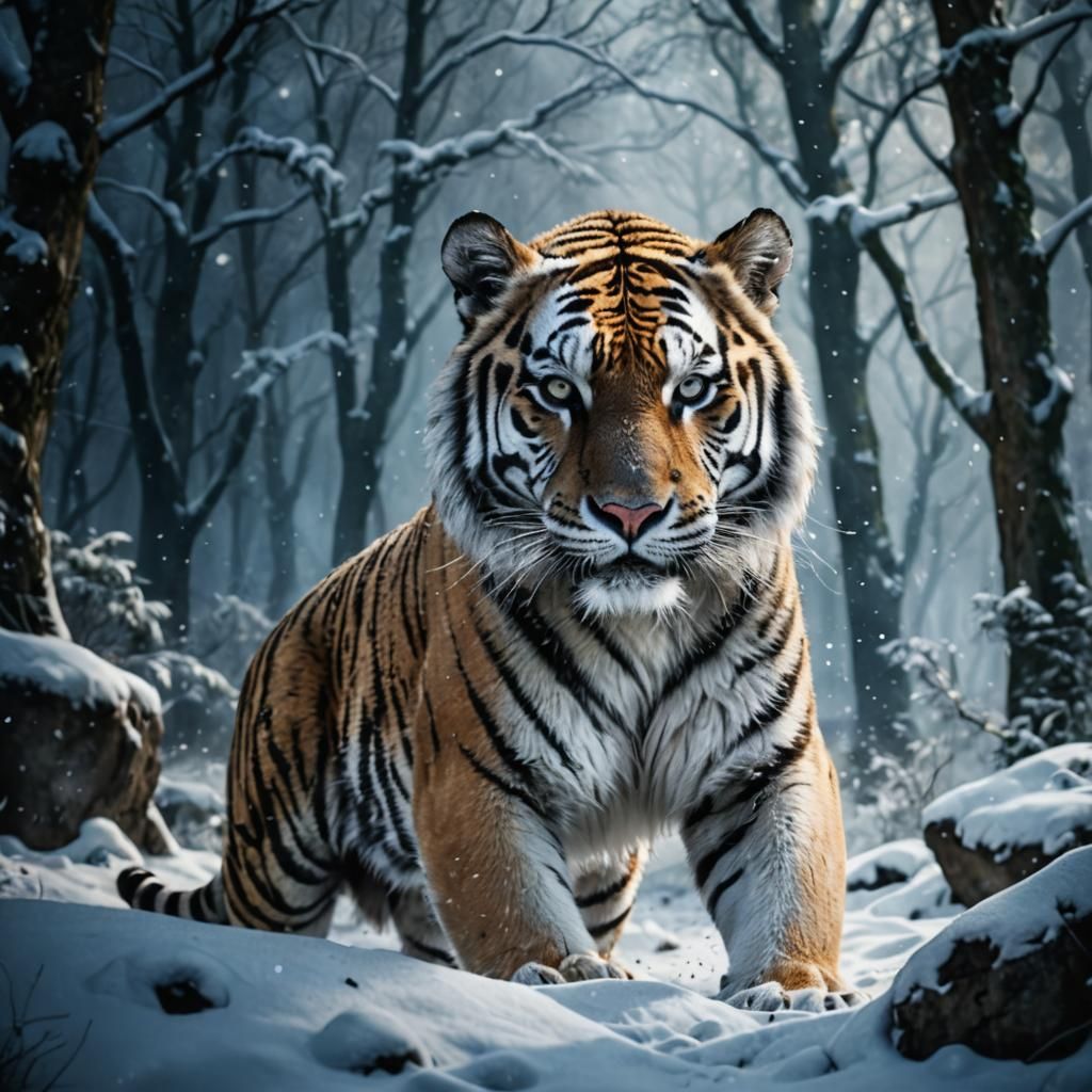 White Siberian Tiger in Detailed Matte Painting