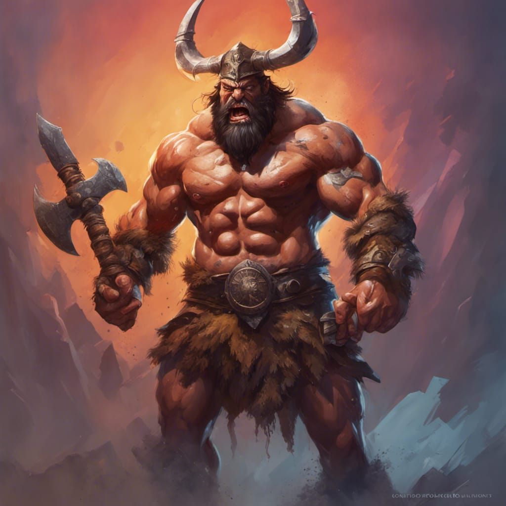 Muscular Barbarian with Double Axe: Hyperrealistic Art
