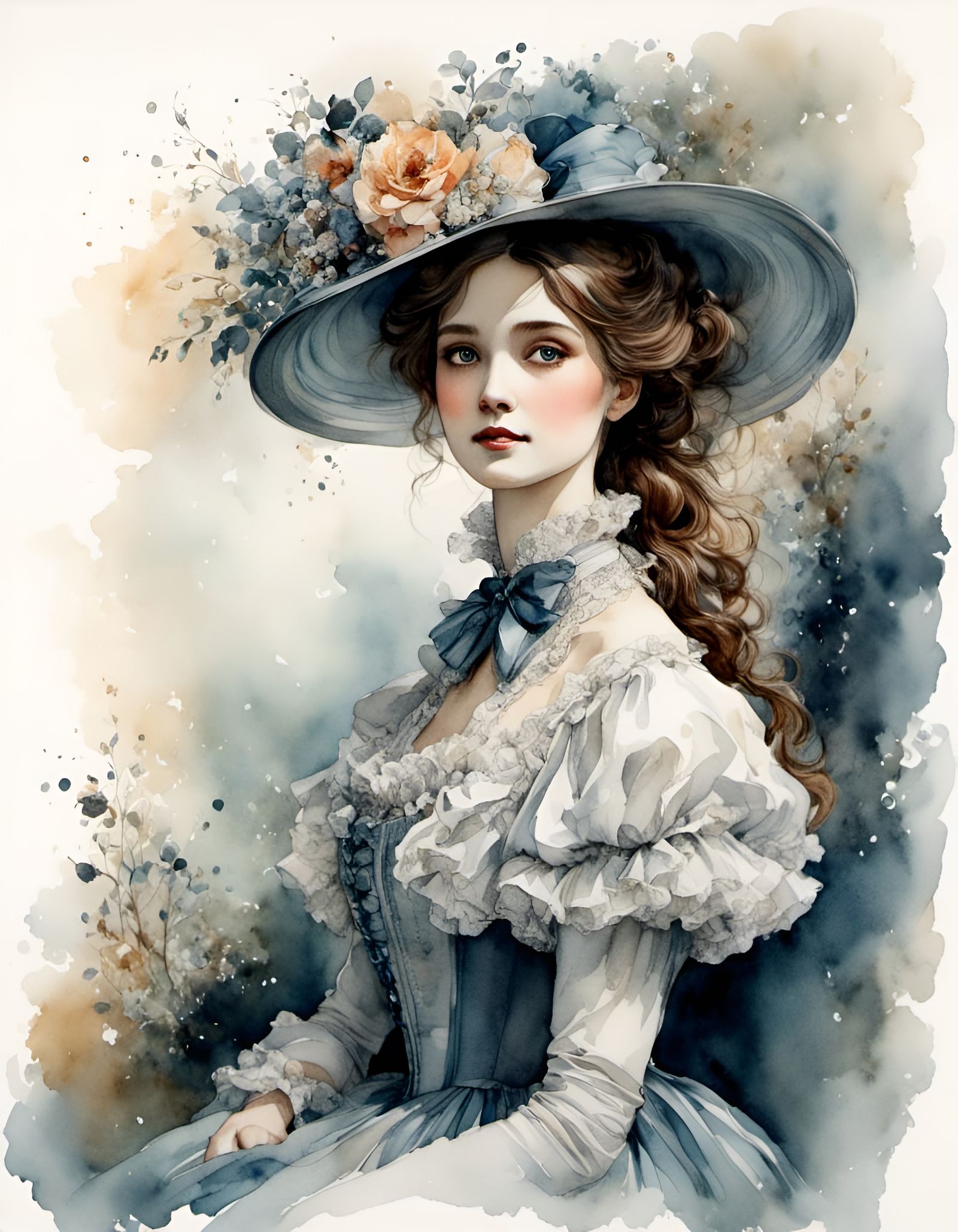 Victorian Woman in Romantic Watercolor Style