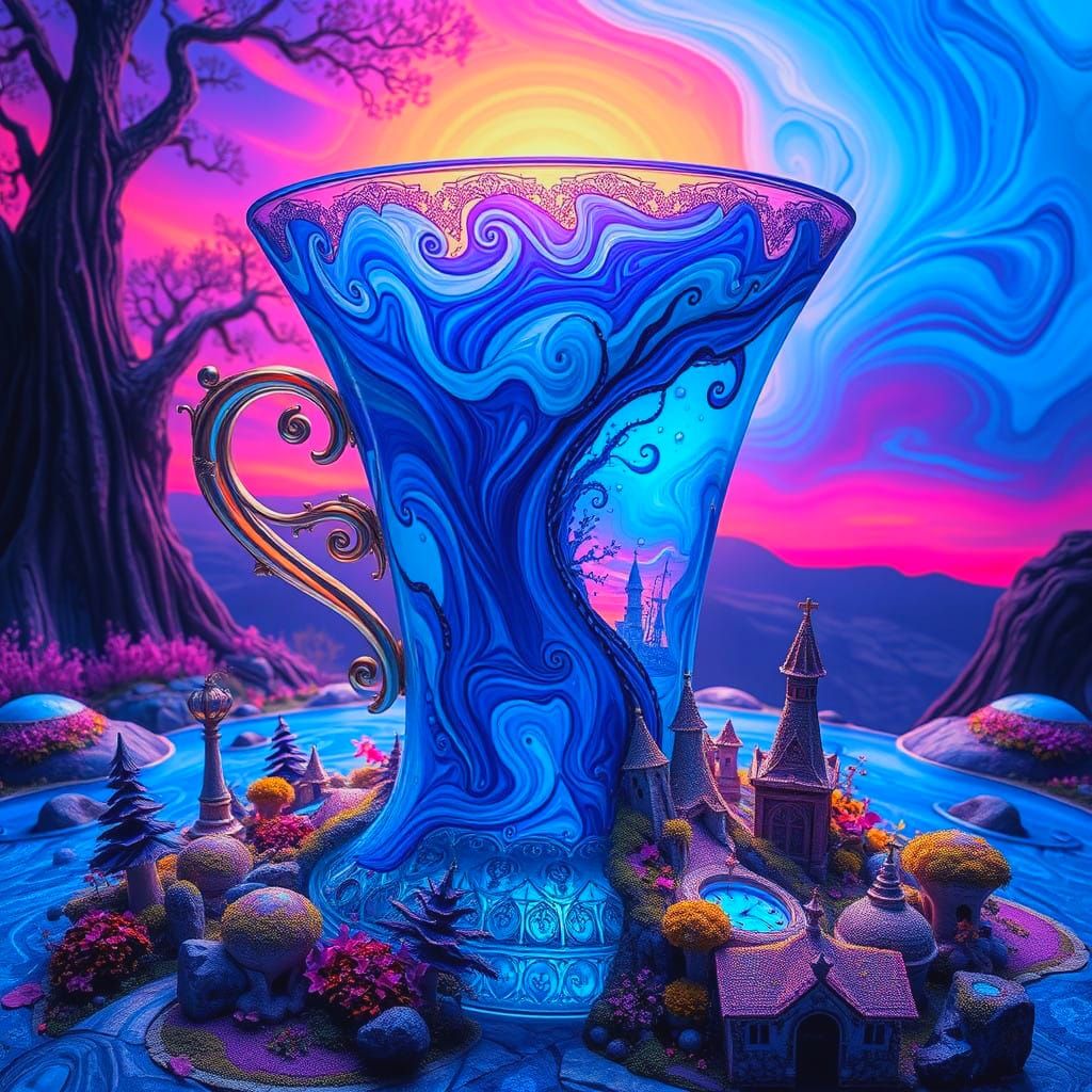 Enchanted Blue Sunset Wonderland in Glittering Crystal