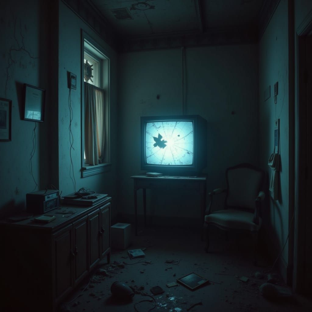 Eerie Liminal Space: Distorted TV with VHS Static