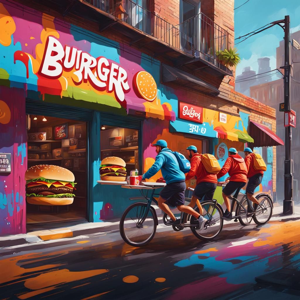 Burger Shop Delivery in Graffiti Splash Art Style