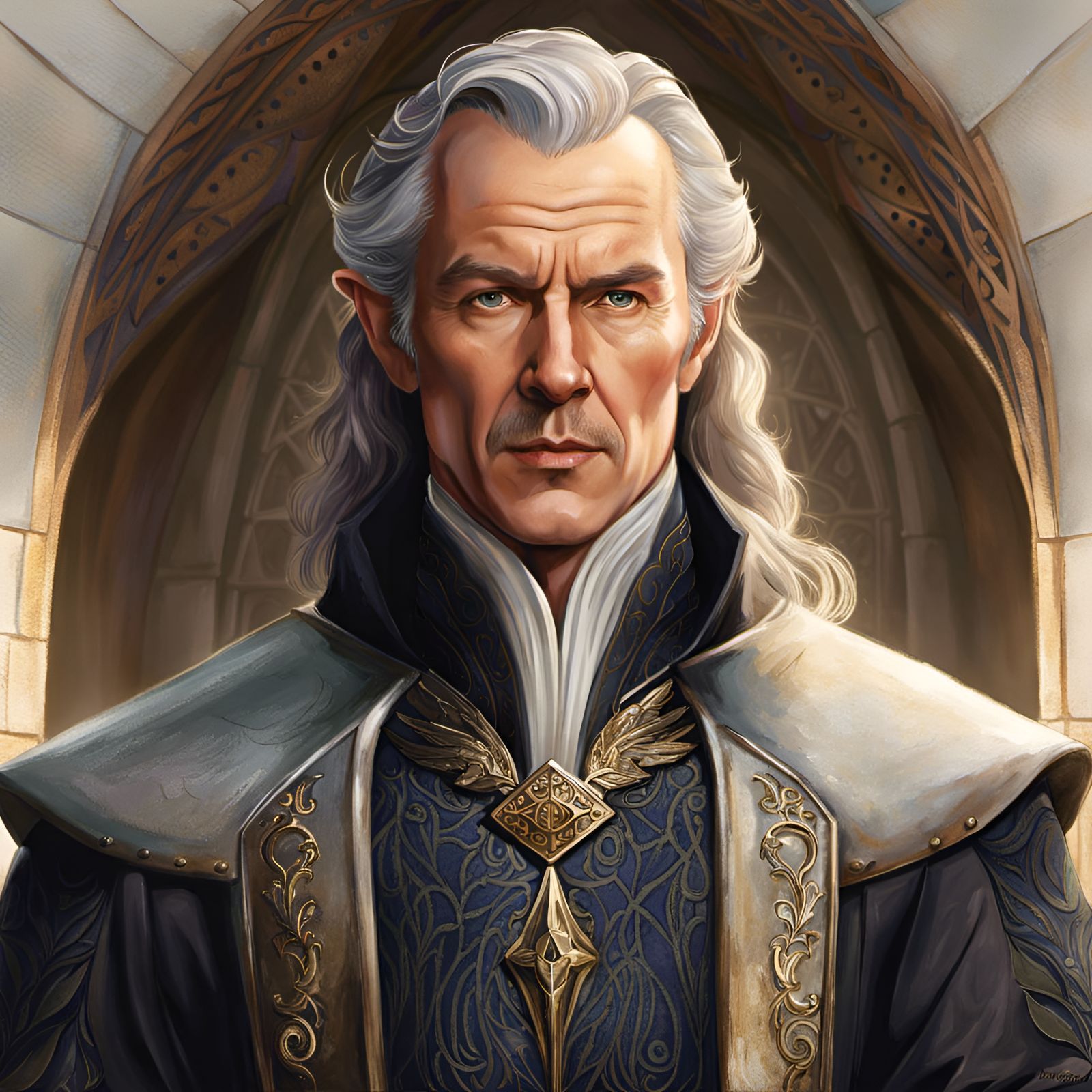 Elven King Portrait in Watercolor Style