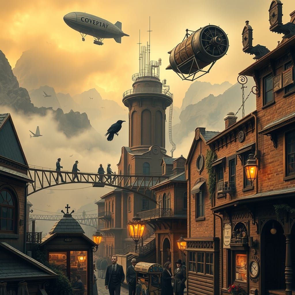 Steampunk Settlement in a Misty Valley