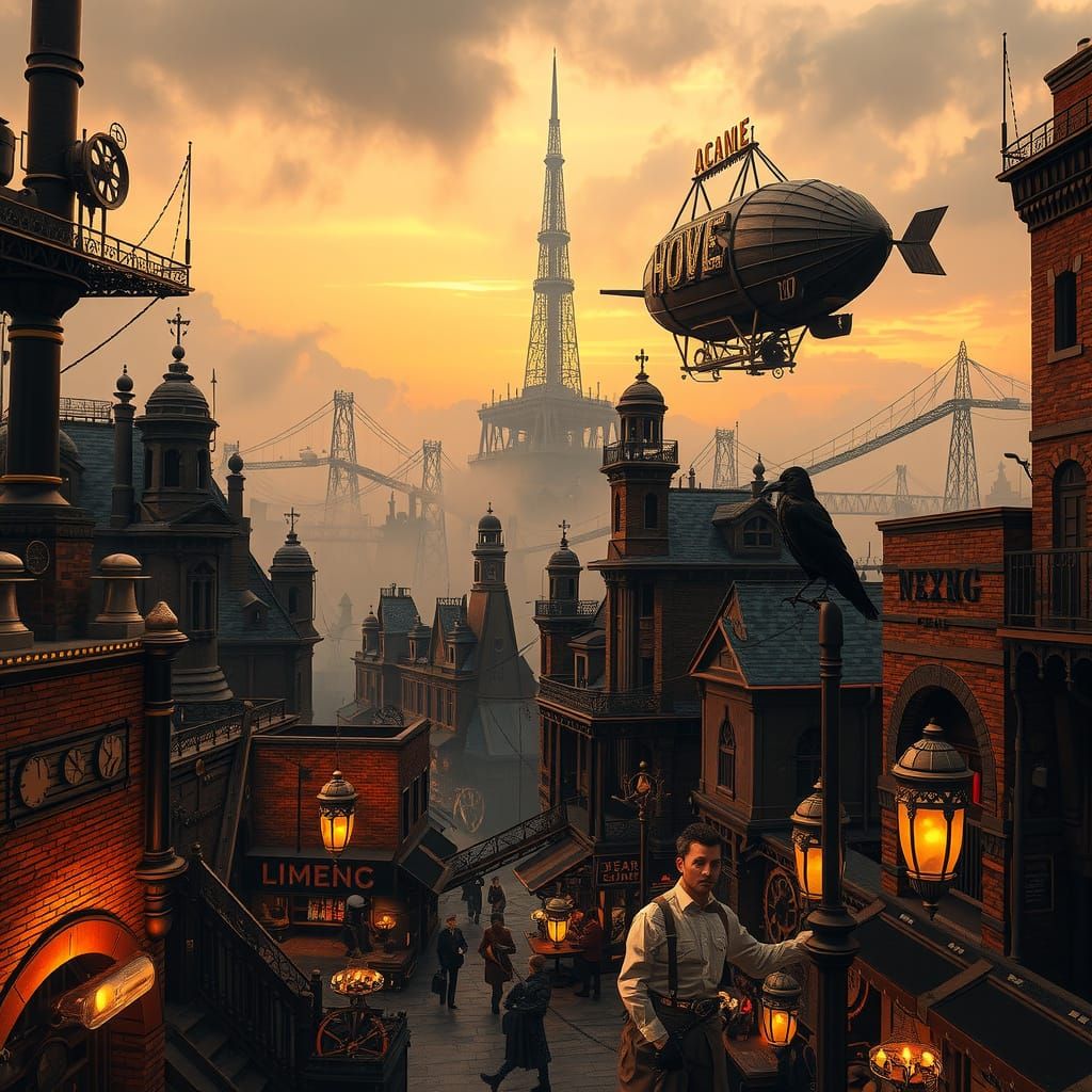 Steampunk Metropolis in Sepia Tones