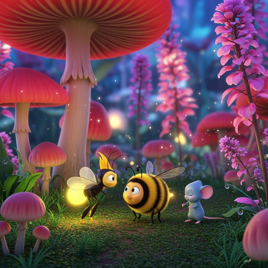 Whimsical 3D Garden with Glowing Flora
