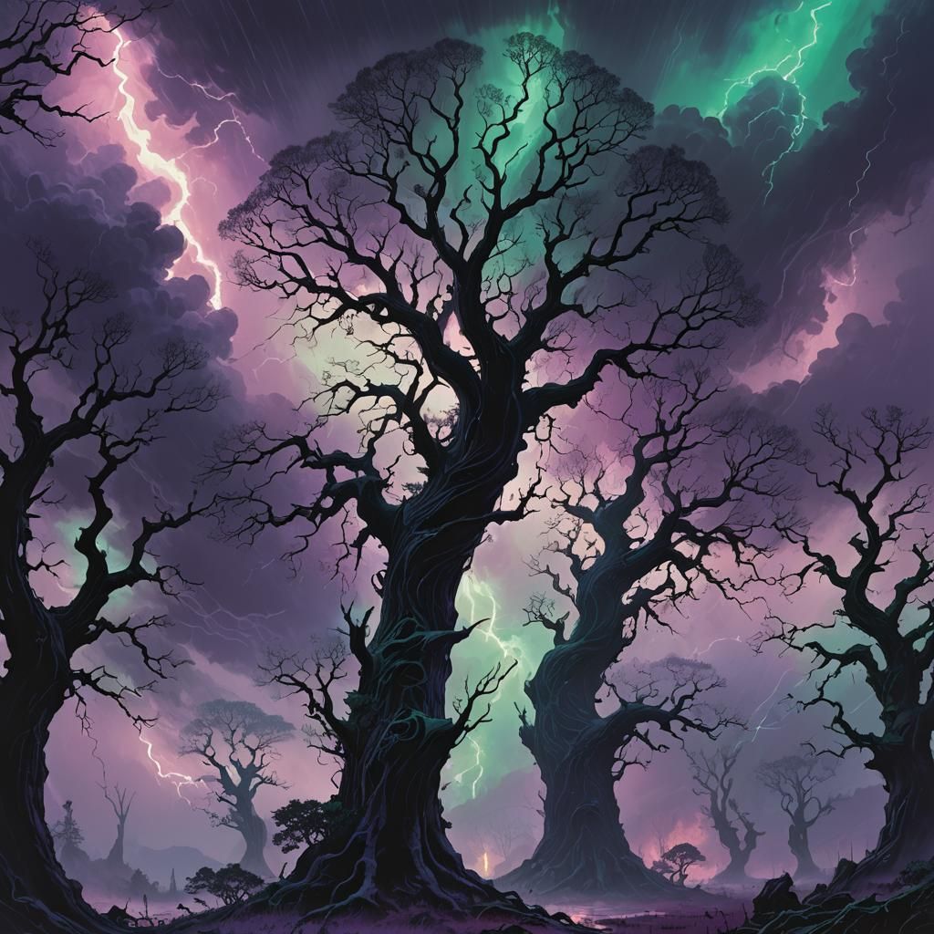 Ethereal Lightning Storm Landscape in Unreal Engine Style