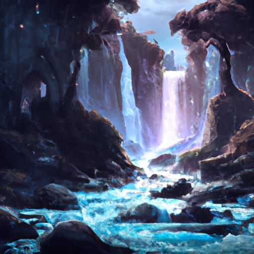 Fantastical Waterfall Digital Matte Painting