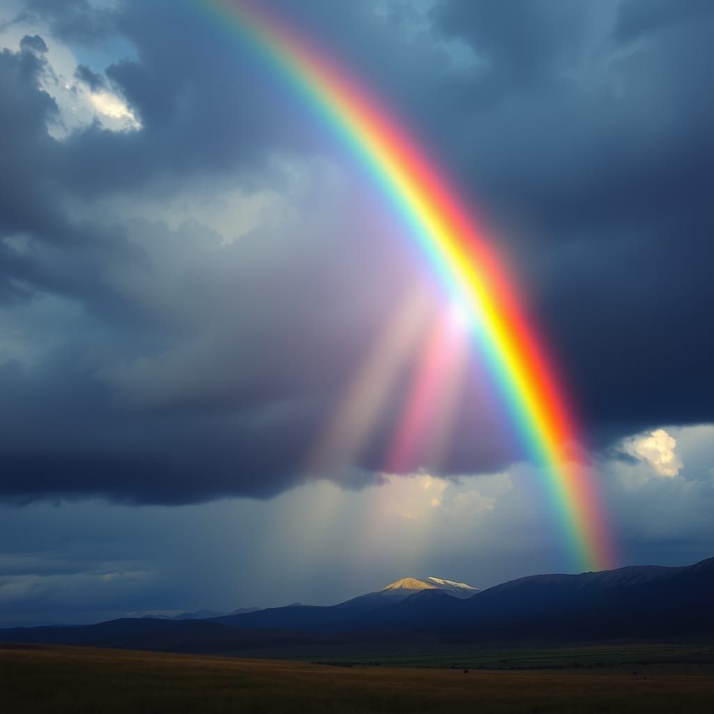 Ethereal Rainbow in Stormy Sky with Divine Light