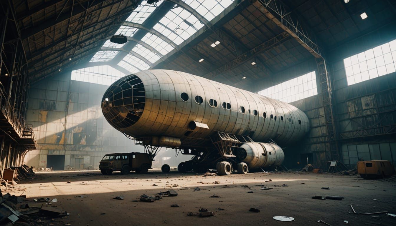 Surreal Futuristic Hangar in a Dystopian Style