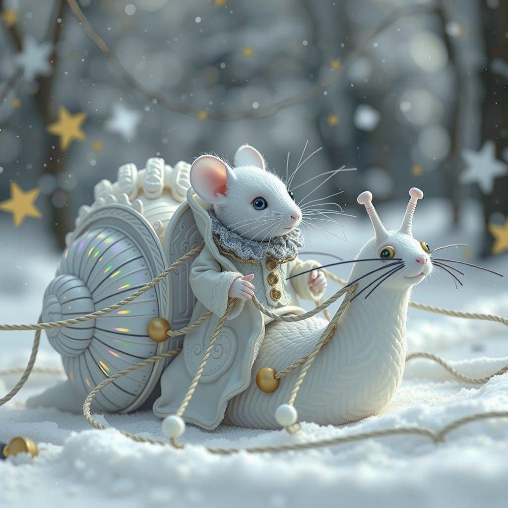 Regal Mouse in Victorian Carriage, Pulled by Majestic White ...