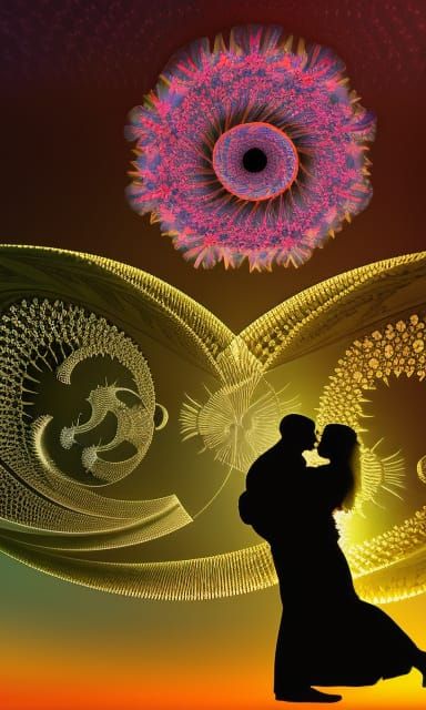 Fractal Kissing Lovers on Midnight Beach