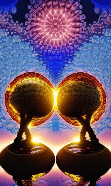 Lovers Kissing in Fractal Fireworks Landscape