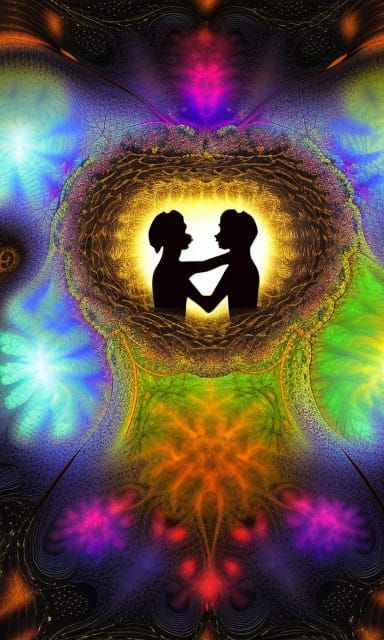 Lovers Kissing in Abstract Fractal Technocore