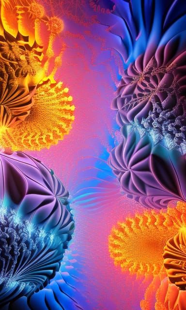 Lovers Kissing Silhouetted Against Fractal Fireworks