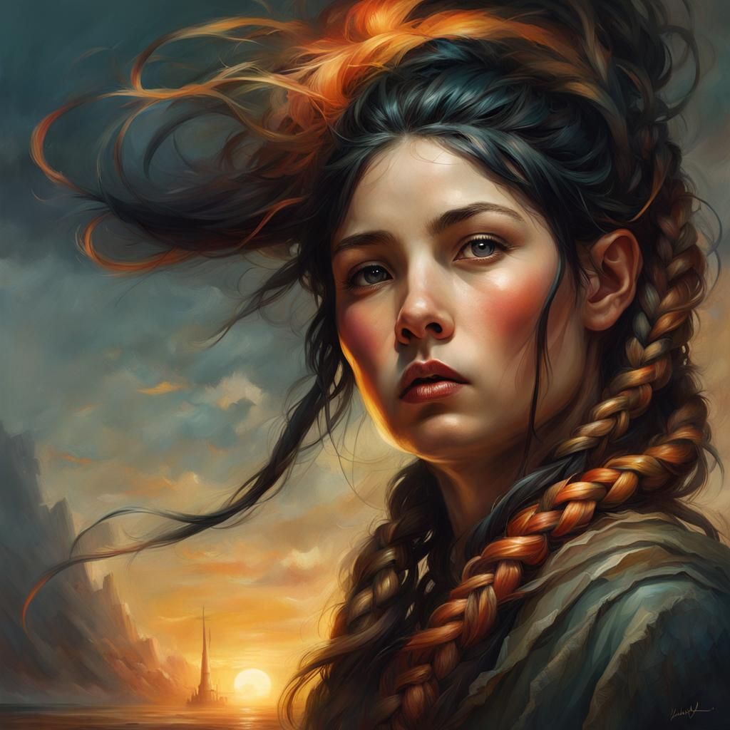 Dwarf Portrait with Braided Hair in Soft Sunset Light