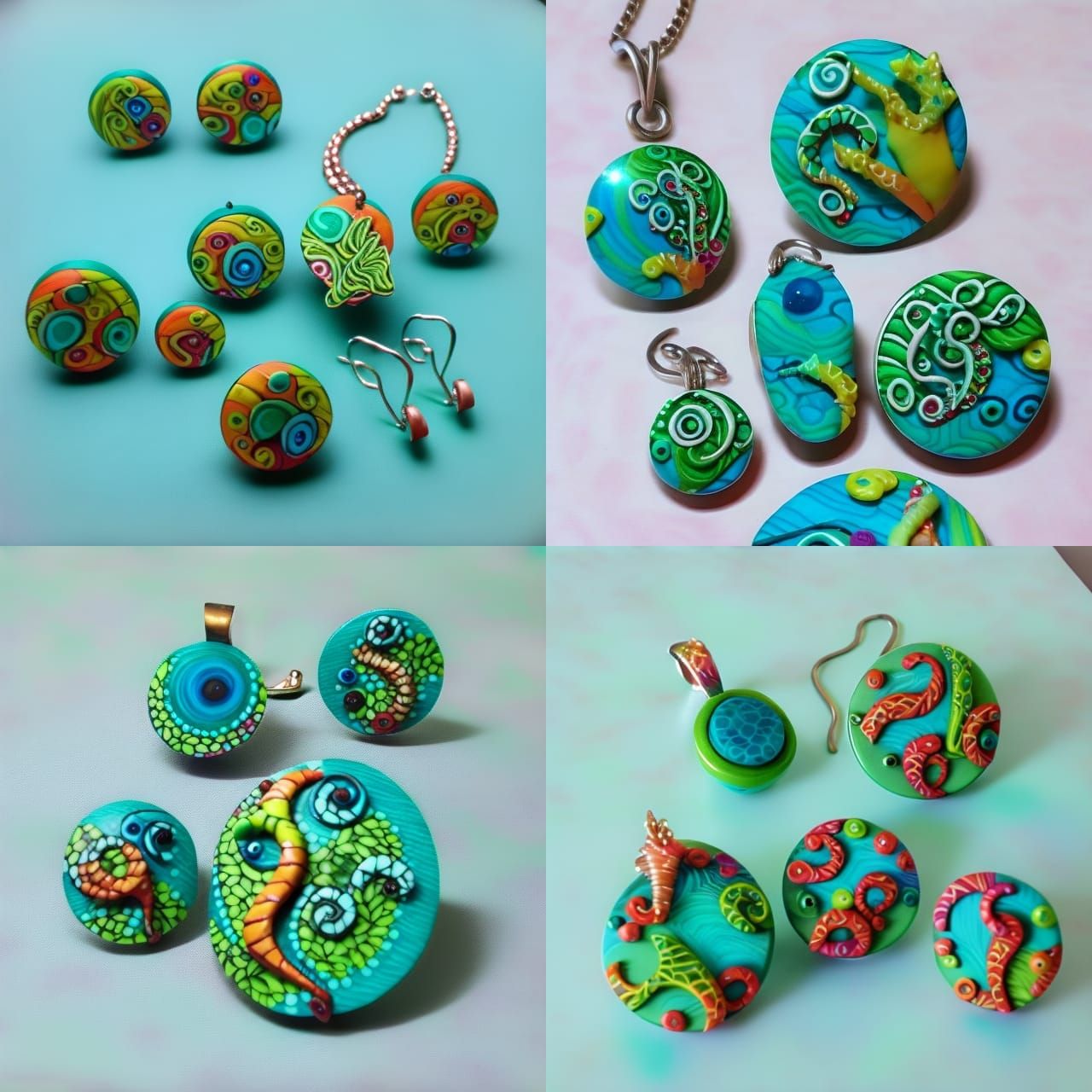 Seahorse Polymer Clay Jewelry Set