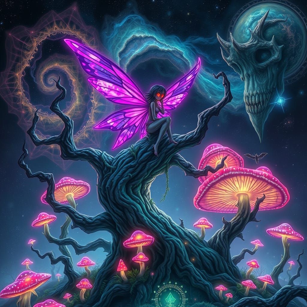 Bioluminescent Fairy in Sinister Glowing Garden