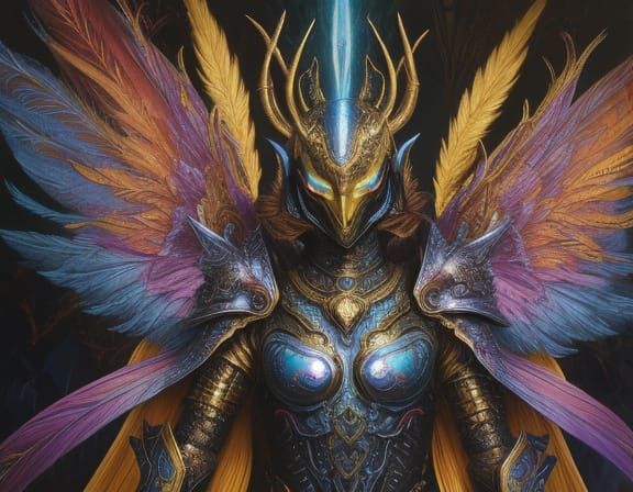 Cosmic Angel in Mystical Forest, Vibrant Oil Painting