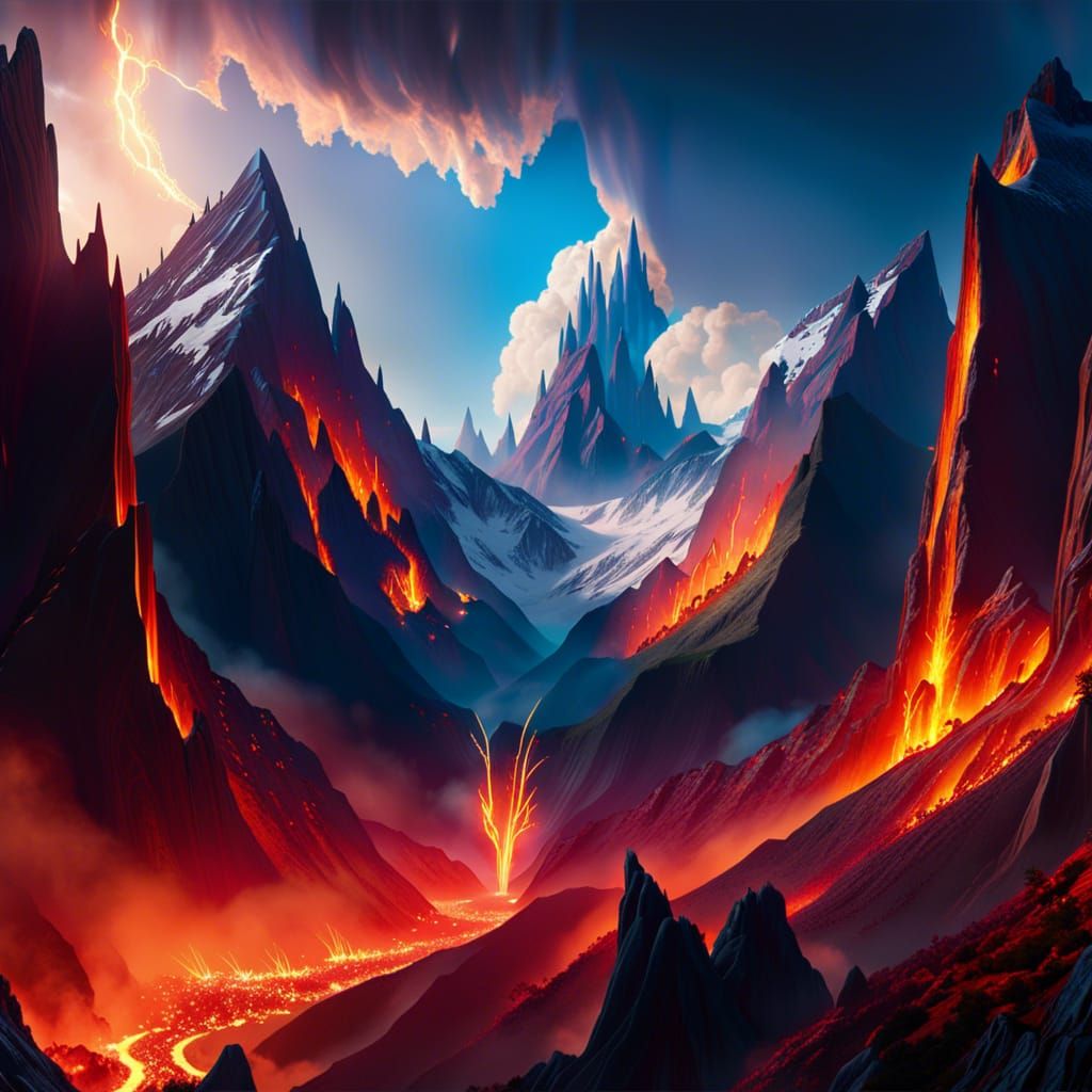 Mountains Ablaze: A Fantastical Matte Painting