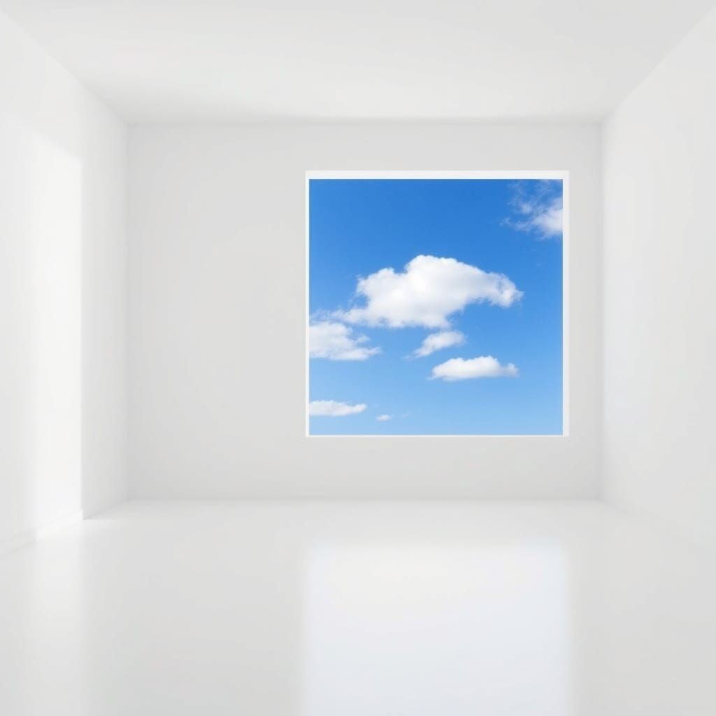 Minimalist White Room with Blue Sky View