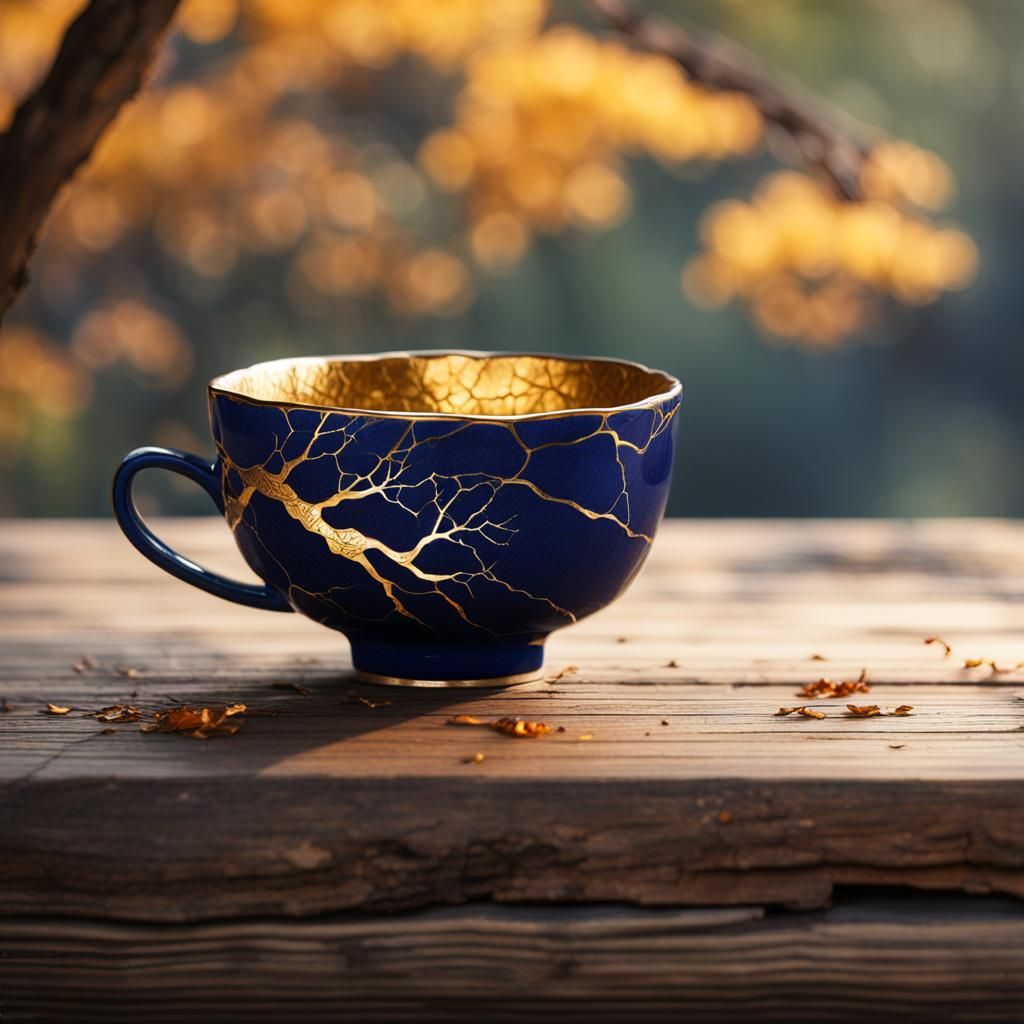Kintsugi Porcelain Tea Cup in Kyoto Garden