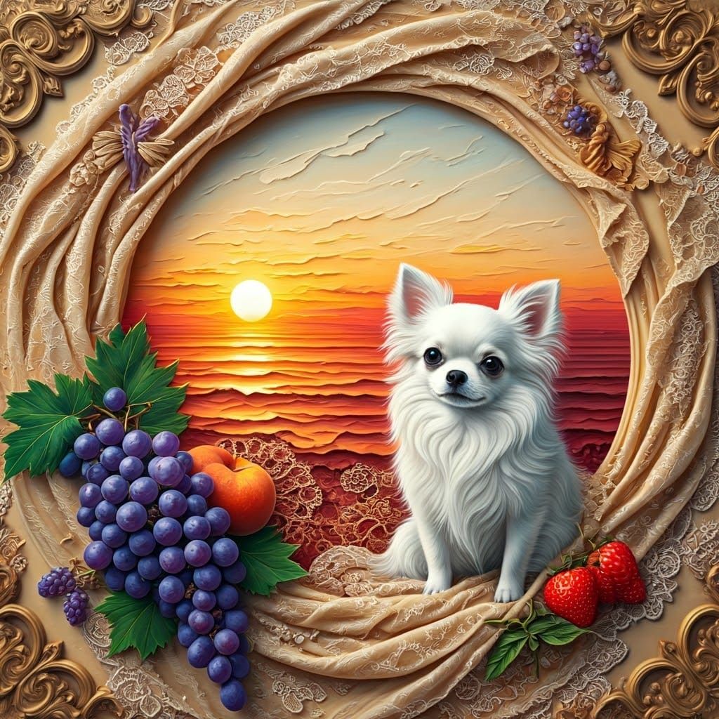 Vibrant Impasto Sunset with Whimsical Details