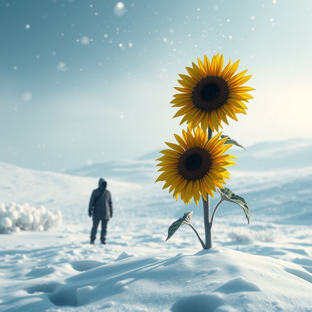 Lone Sunflower Stands Tall in Winter Landscape