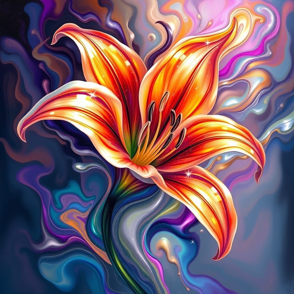 Abstract Lily Flower with Metallic Highlights