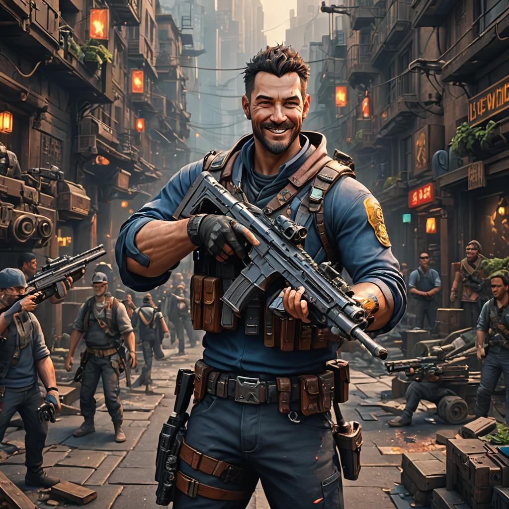 Detailed Avatar of Smiling Man with Gun