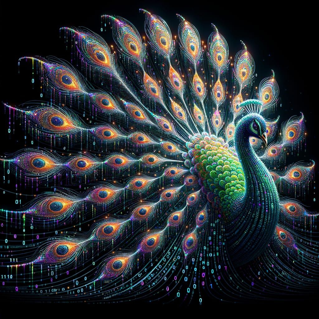 Binary Peacock with Iridescent Hues