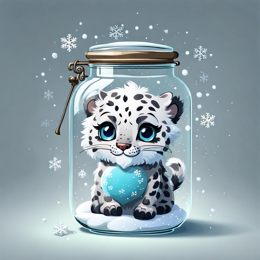 Fluffy Snow Leopard in a Jar: A Cute Creature