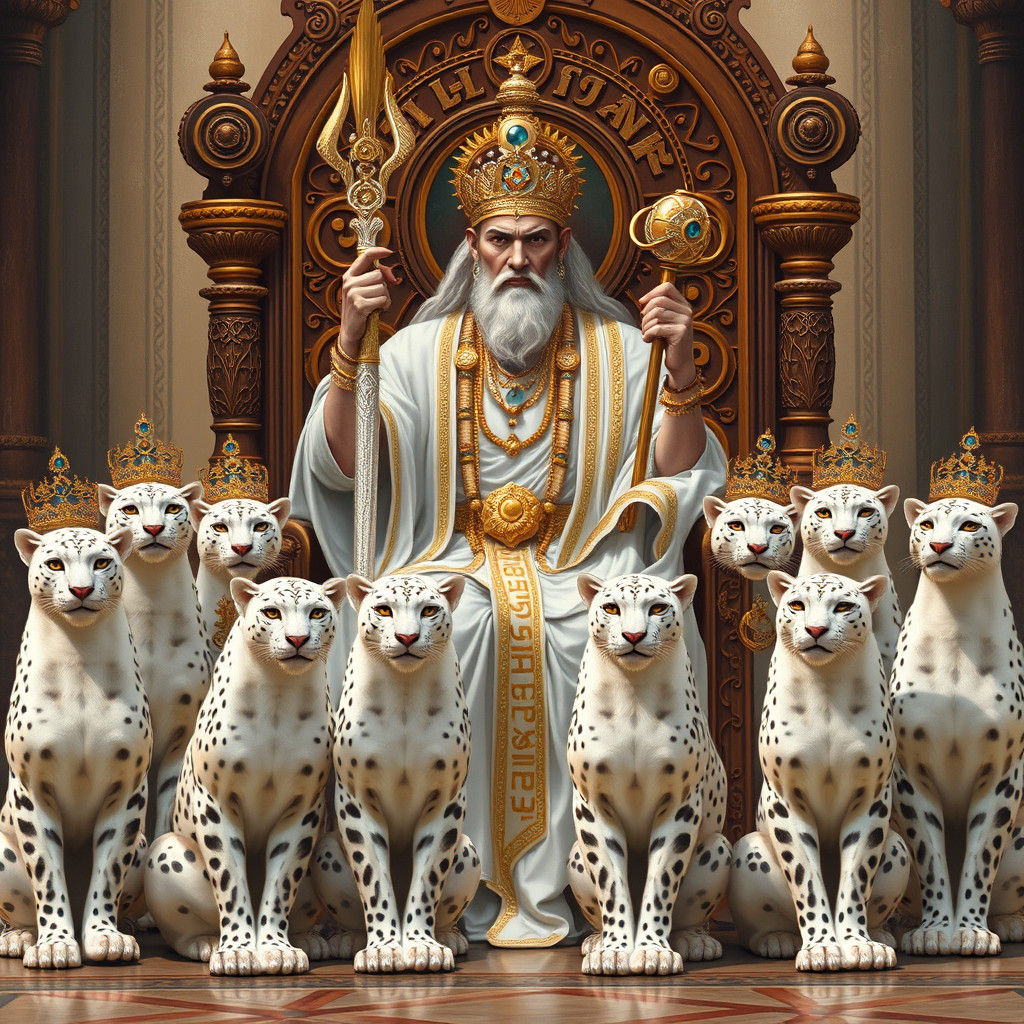 Majestic Deity on Jeweled Throne with Attendants