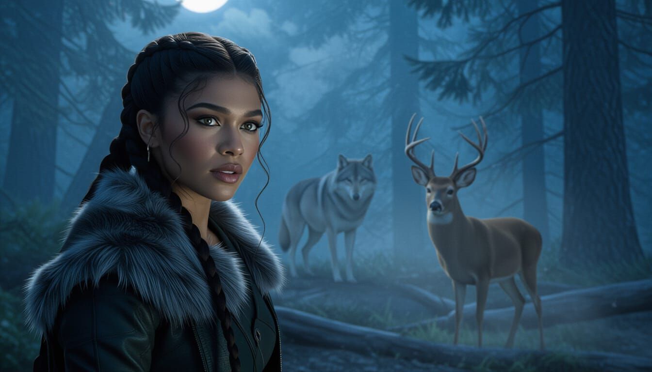 Moonlit Forest Chase: Predator and Prey