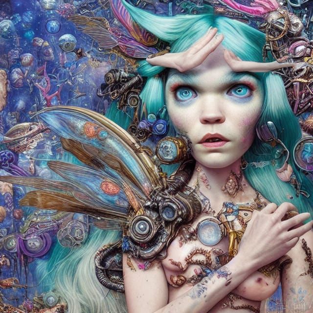 grimes as a Human alien mermaid fairy hybrid.